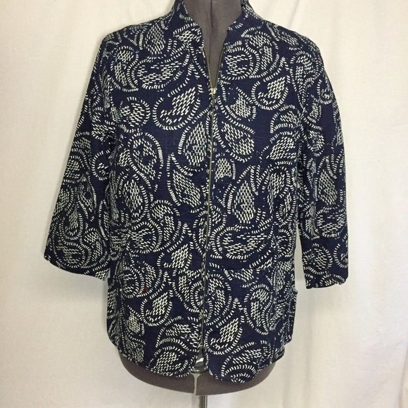 CJ Banks Jacket Womens X 14W Used Navy No Collar Zip Front Lightweight - Picture 3 of 12